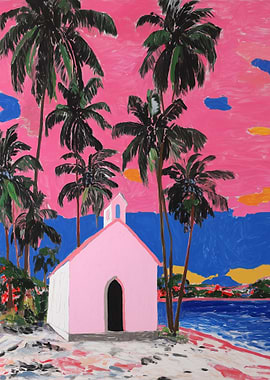 Tropical Chapel with Palm Trees
