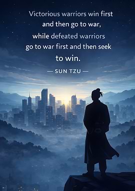 Sun Tzu quote over cityscape