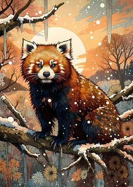 Red Panda in Snowy Forest