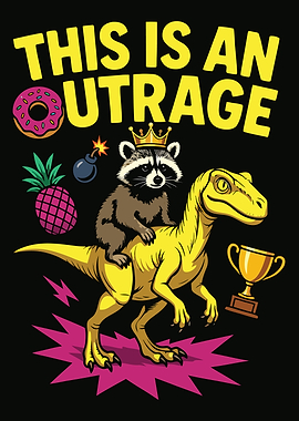 Raccoon Riding Dinosaur with Trophy