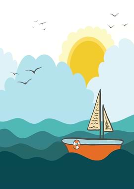 Sailboat On Wavy Ocean