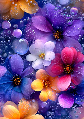 Vibrant Floral Bubbles