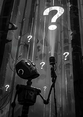 Robot surrounded by question marks