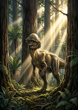 Pachycephalosaurus in a Sunlit Forest