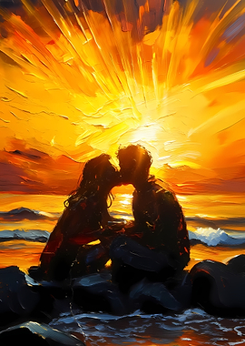 Couple kissing at sunset