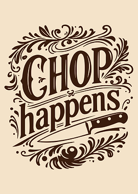 Chop Happens Kitchen Poster, Funny Chef Knife Wall Art, Rustic Cooking Quote Print