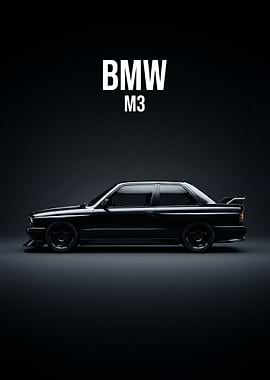 Black BMW M3 E30 side poster