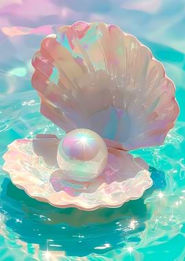 Iridescent Pearl in a Seashell