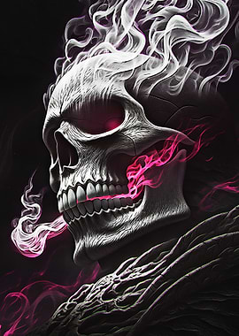 Fiery Skull with Pink Smoke