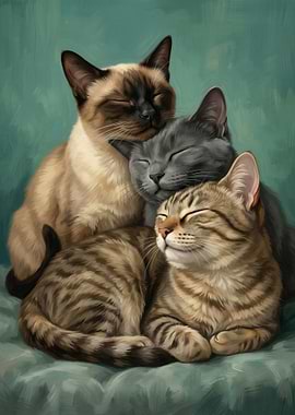 Three Cats Cuddled Together