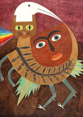 Surreal Cat-Bird-Face Hybrid Creature