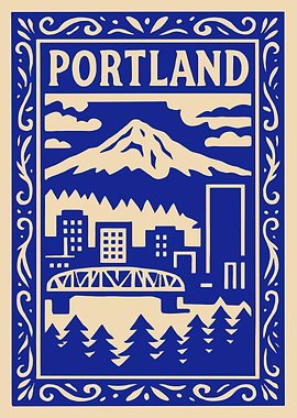 Portland Cityscape with Mountain