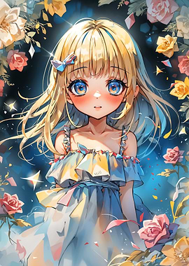 Anime Girl with Flowers