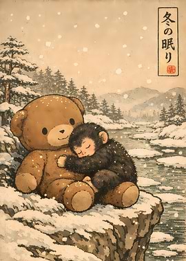 Teddy Bear and Monkey in Winter