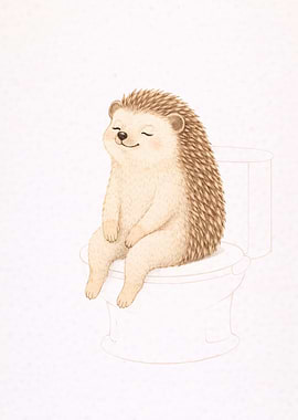Cute Hedgehog on Toilet