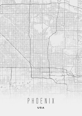 Phoenix, Arizona - Minimal White City Streets Map , USA Wall Art