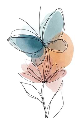 Abstract Floral Line Art with Watercolor Splashes