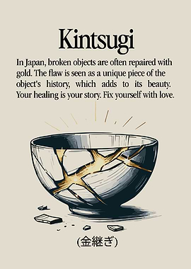 Kintsugi Bowl with Japanese Text