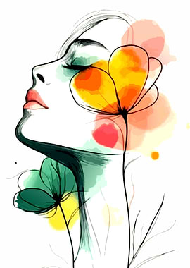Woman's Profile with Flowers