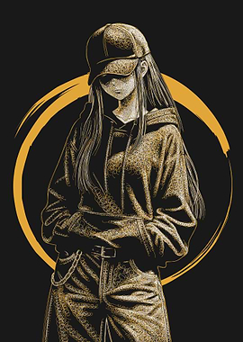 Anime Girl in Hoodie and Cap