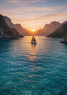 Sailboat at Sunset in a Bay