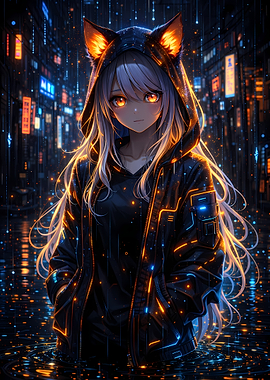 Anime Girl in Cyberpunk City