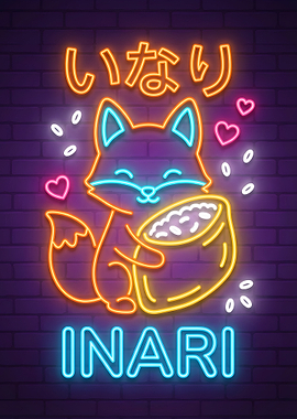 Cute Fox with Inari Sushi Neon Sign