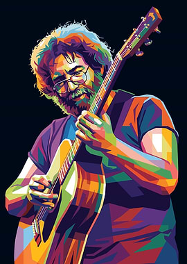 Colorful Portrait of Jerry Garcia Playing Guitar