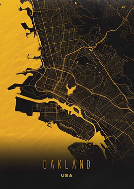Oakland, California - Golden City Streets Map, USA Wall Art