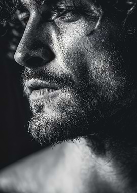 Moody Black White Beard Close Up