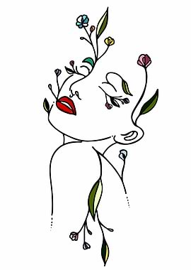 Woman's Face with Flowers