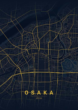 Osaka Japan Map Art