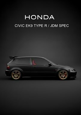 black Honda Civic EK9 Type R poster