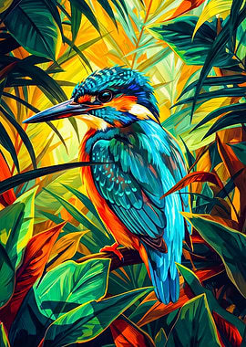 Colorful Kingfisher Bird Jungle Illustration