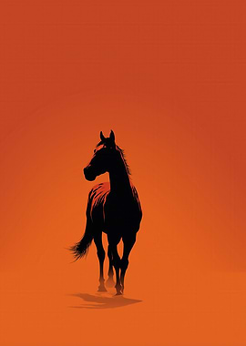 Silhouette of a horse against an orange sky