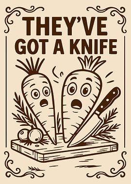 Scared Carrots Poster, Funny Kitchen Humor Wall Art, Comedic Vegetable Print