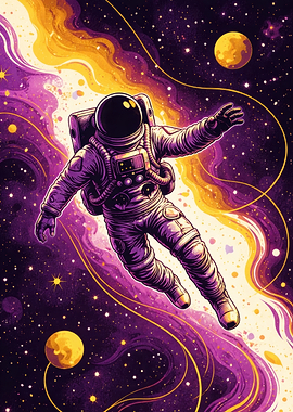 Astronaut floating in colorful nebula
