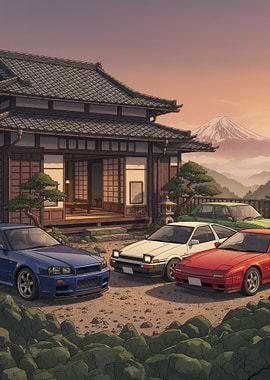 Japanese Cars and Traditional House