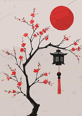 Japanese Cherry Blossom Lantern and Sun