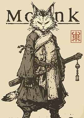 Anthropomorphic Cat Monk with Katana