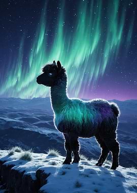 Aurora Alpaca — Luminous Night Under the Northern Lights