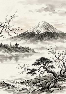 Mount Fuji with Cherry Blossoms