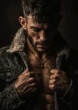 Man in Denim Jacket with Fur Collar