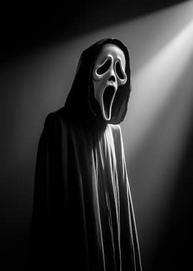 Ghostface Masked Figure in Dramatic Lighting