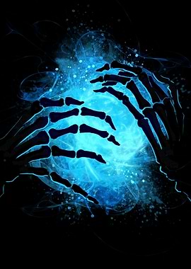 Skeleton Hands Conjuring Blue Energy