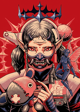 Cyberpunk Oni Fairy with Plush Toy