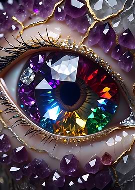 Gemstone Eye with Amethyst and Gold Accents