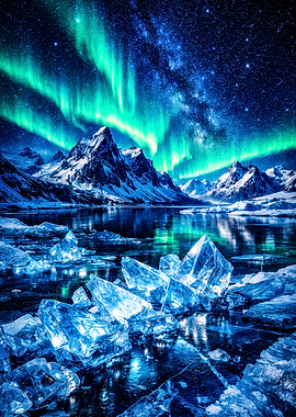 Aurora Borealis Over Icy Mountains