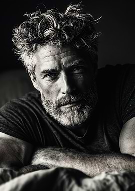 Black White Bearded Man Portrait