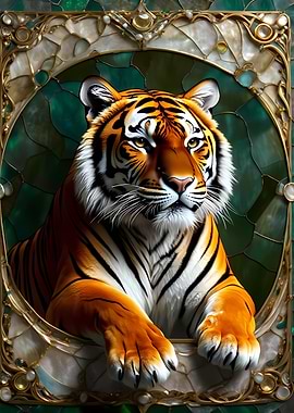 Tiger in Stained Glass Frame